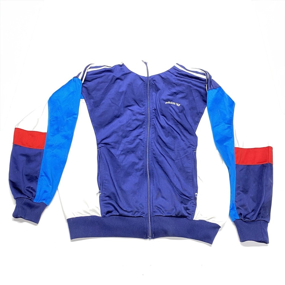 80's Adidas Embroidered Logo Red, White, And Blue 3 Stripe Track Jacket Large - Picture 2 of 6